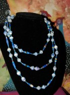 Blue Striped Paper Bead Necklace